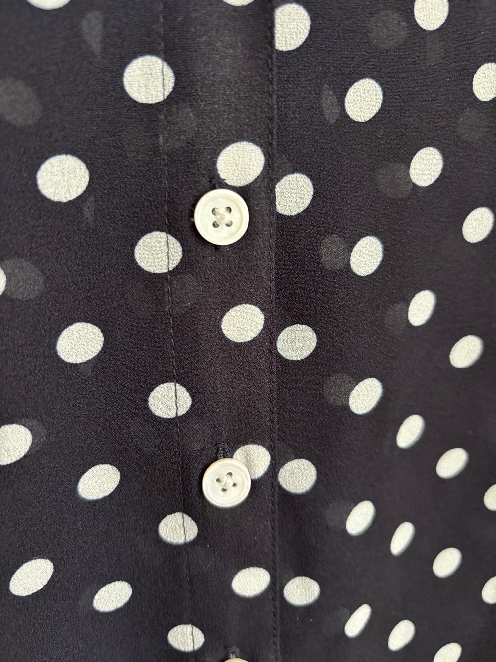 ModCloth Navy Blue & white Polka Dot Sheer Button-Up Collar Blouse Size Medium - Picture 8 of 13